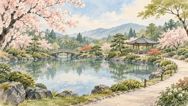 公園・庭園の汎用イラスト（AI生成・実際の施設ではありません）