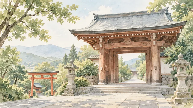 寺社の汎用イラスト（AI生成・実際の施設ではありません）