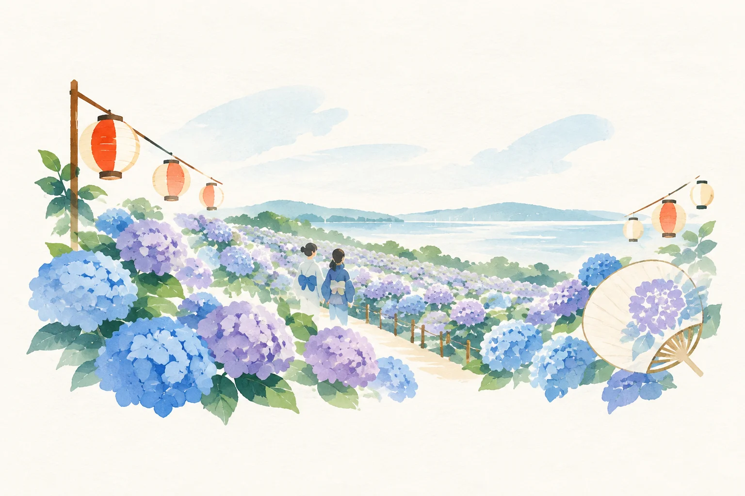 Illustration of the Hinuma Hydrangea Festival