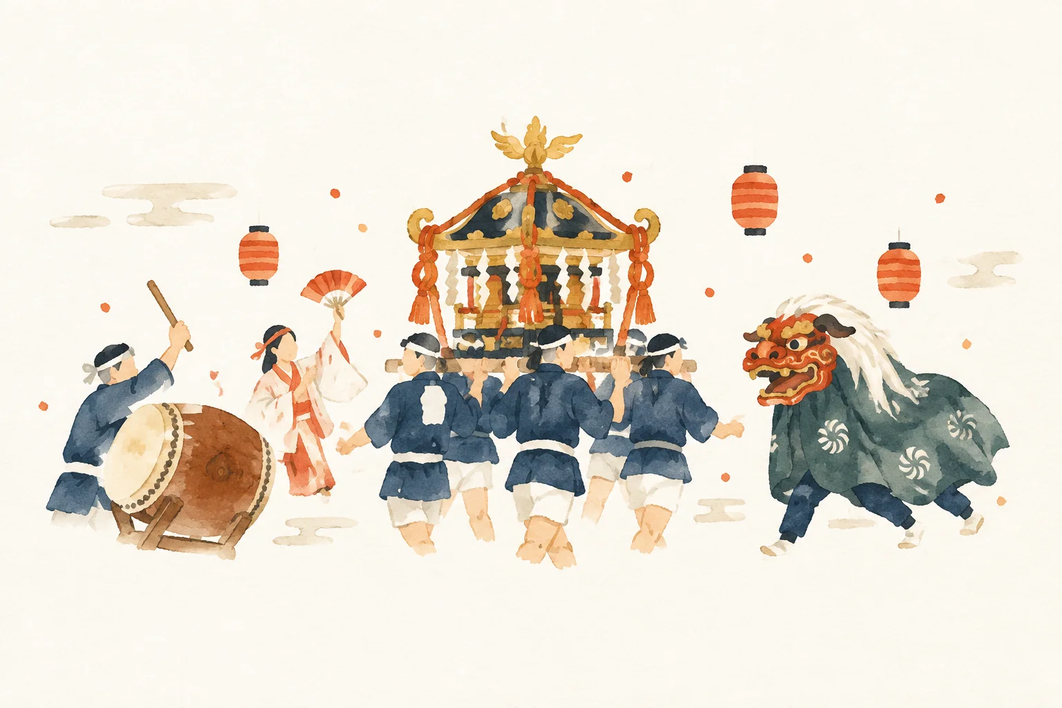 An illustration of a festival inspired by the Ogo Gion Festival