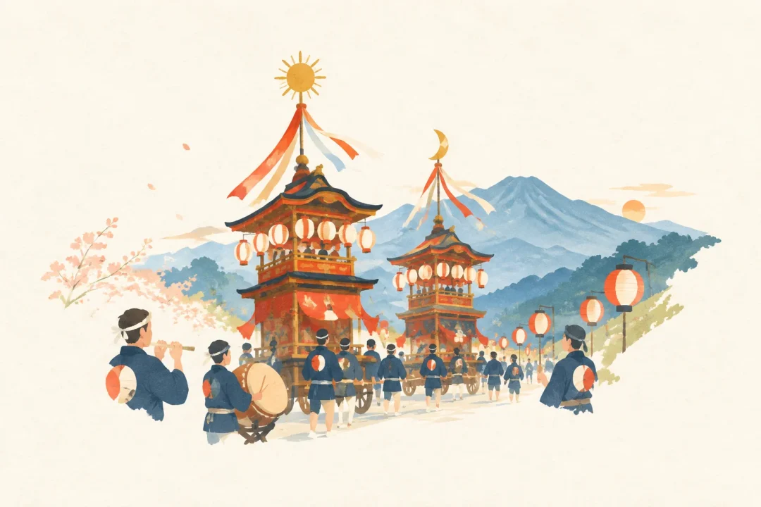 宇根八阪神社例大祭をテーマにした祭りのイメージ