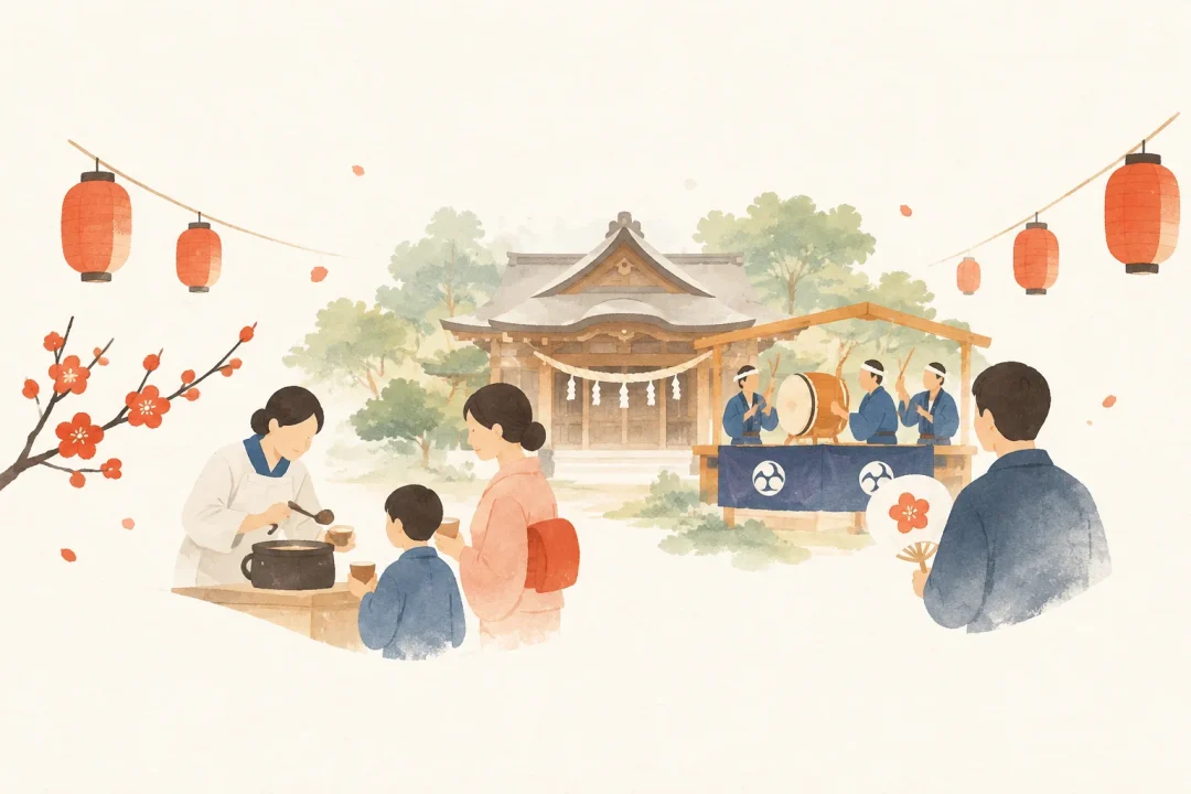 梅宮神社の甘酒祭りをテーマにした祭りのイメージ