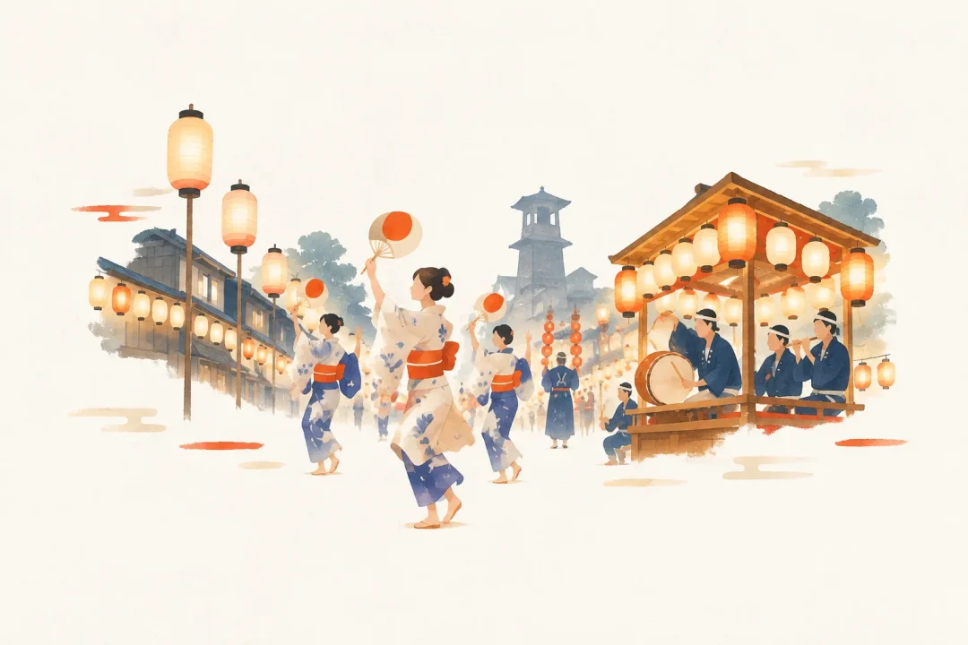 川越百万灯夏祭りをテーマにした祭りのイメージ