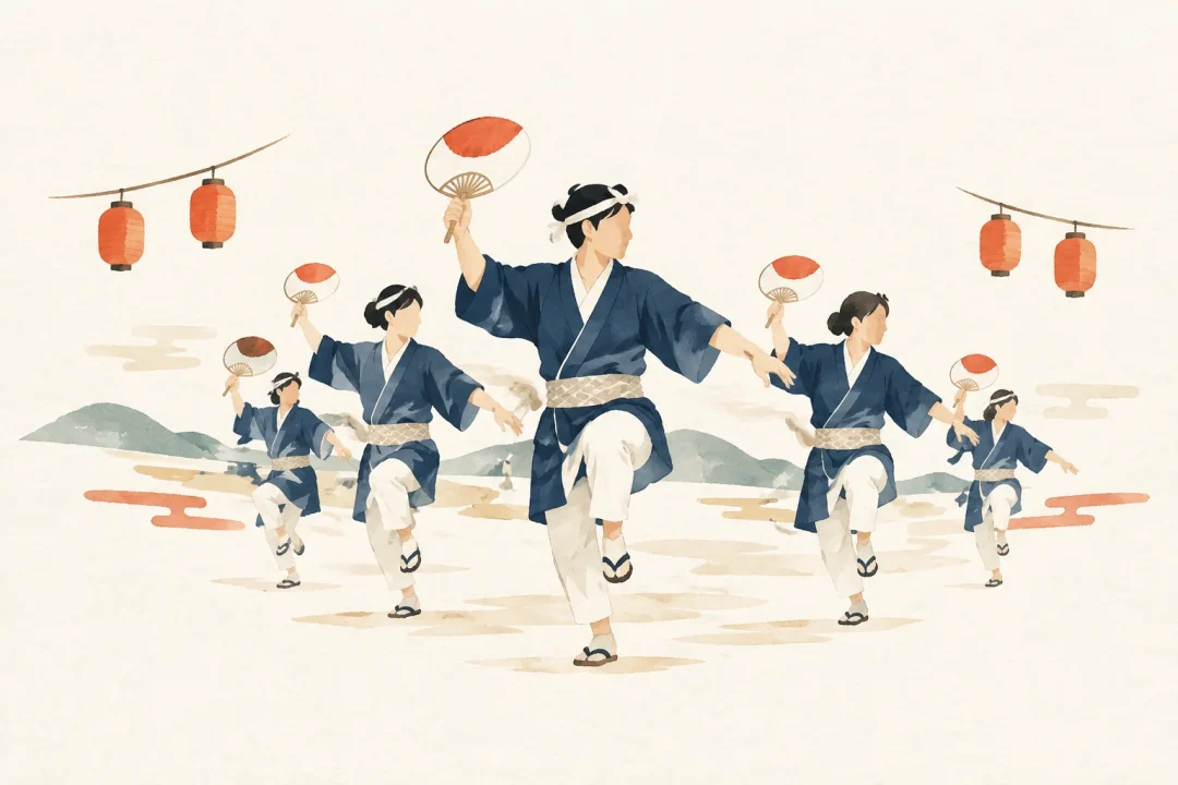 山河八木節踊りをテーマにした祭りのイメージ