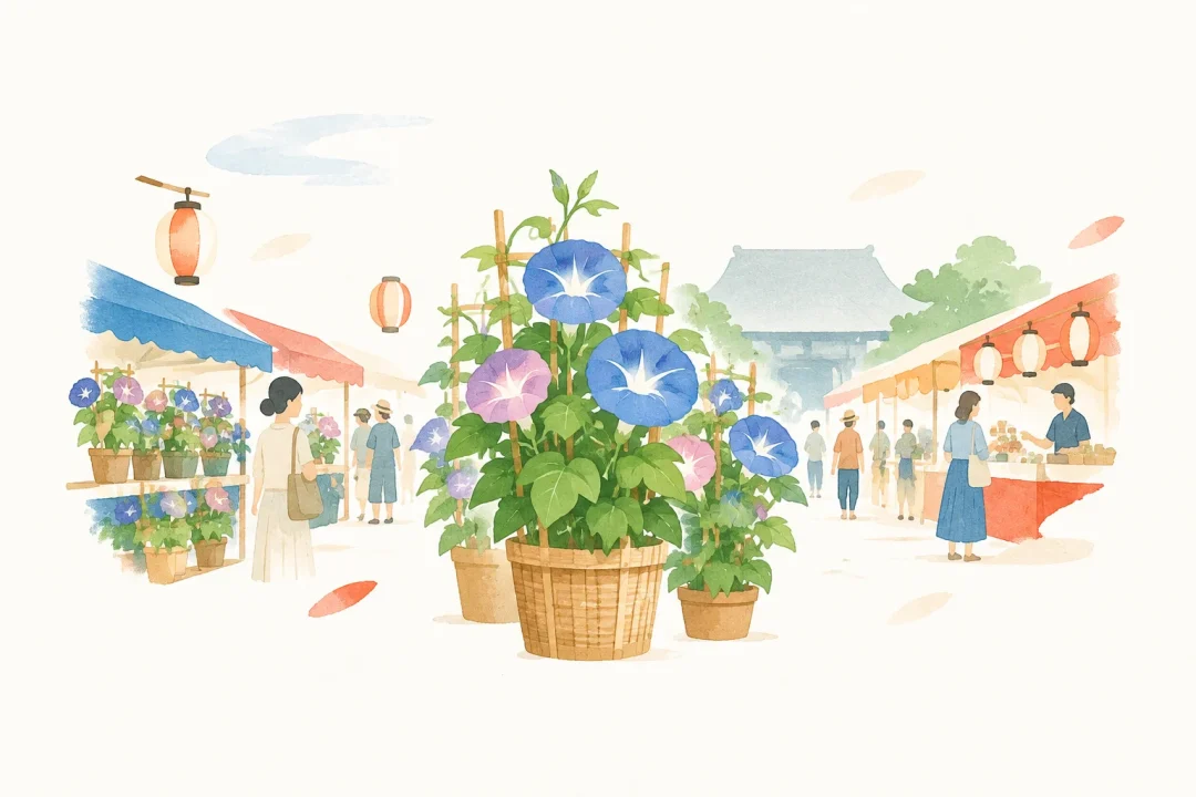 入谷朝顔まつりをテーマにした祭りのイメージ