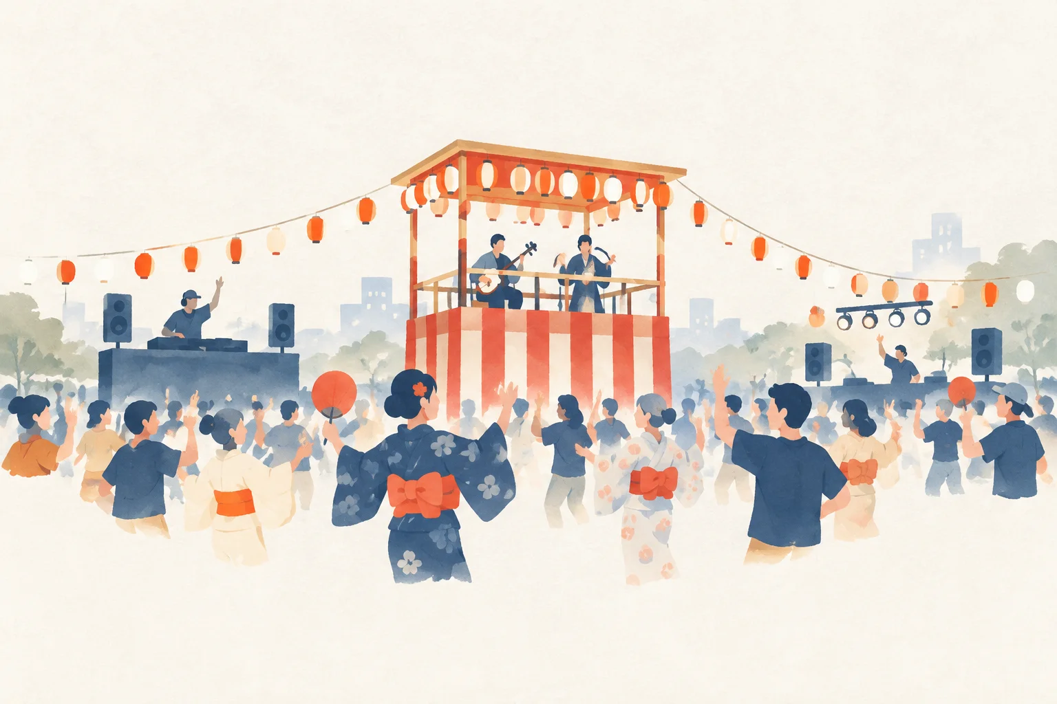 中野駅前大盆踊り大会をテーマにした祭りのイメージ
