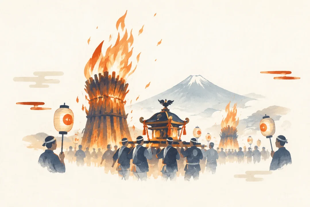吉田の火祭りをテーマにした祭りのイメージ