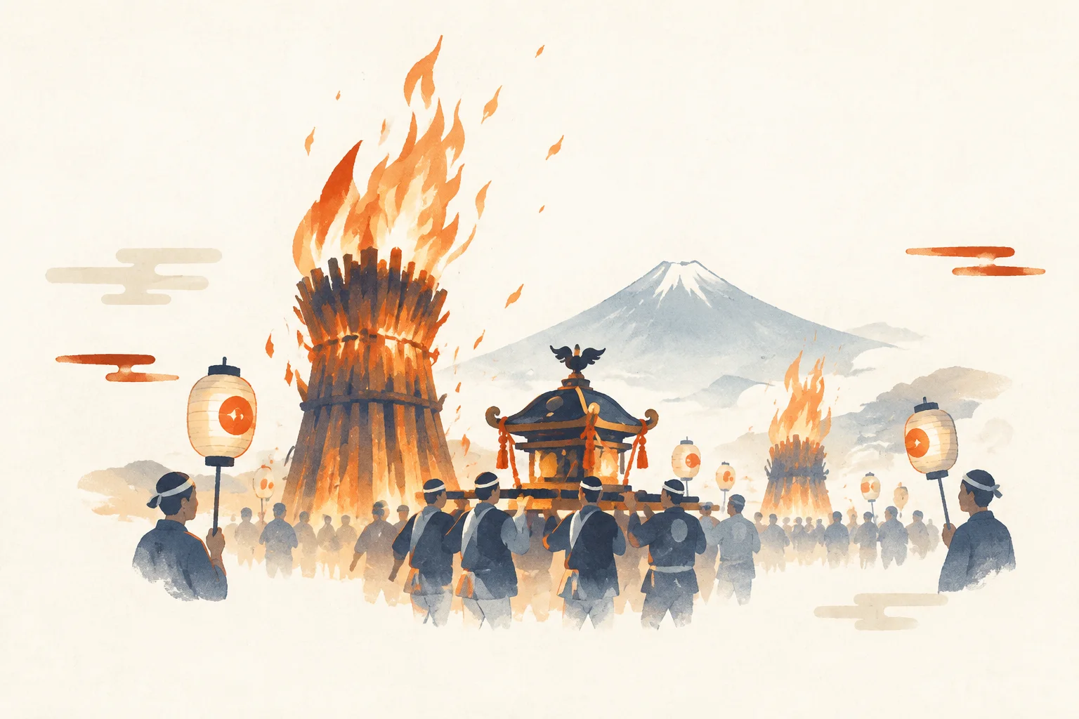 An image of a festival themed around the Yoshida Fire Festival