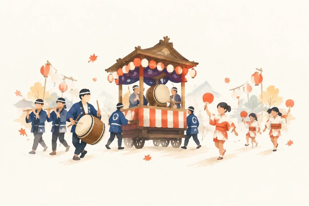 来迎寺白山神社秋季大祭をテーマにした祭りのイメージ