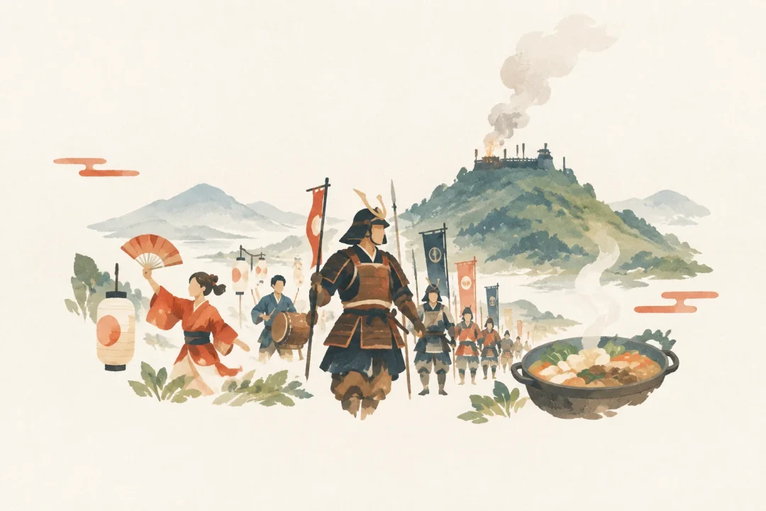 戦国のろし祭りをテーマにした祭りのイメージ
