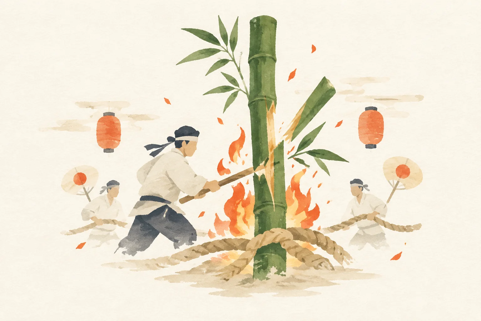 An illustration of a festival themed around the Takewari Festival