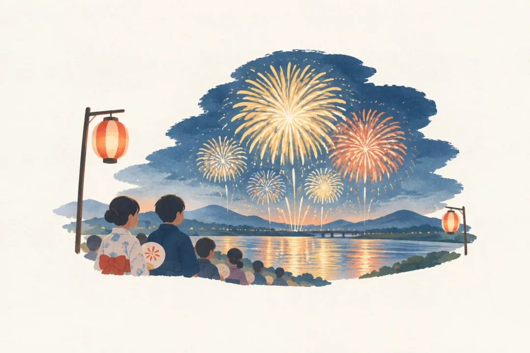 神明の花火大会をテーマにした祭りのイメージ