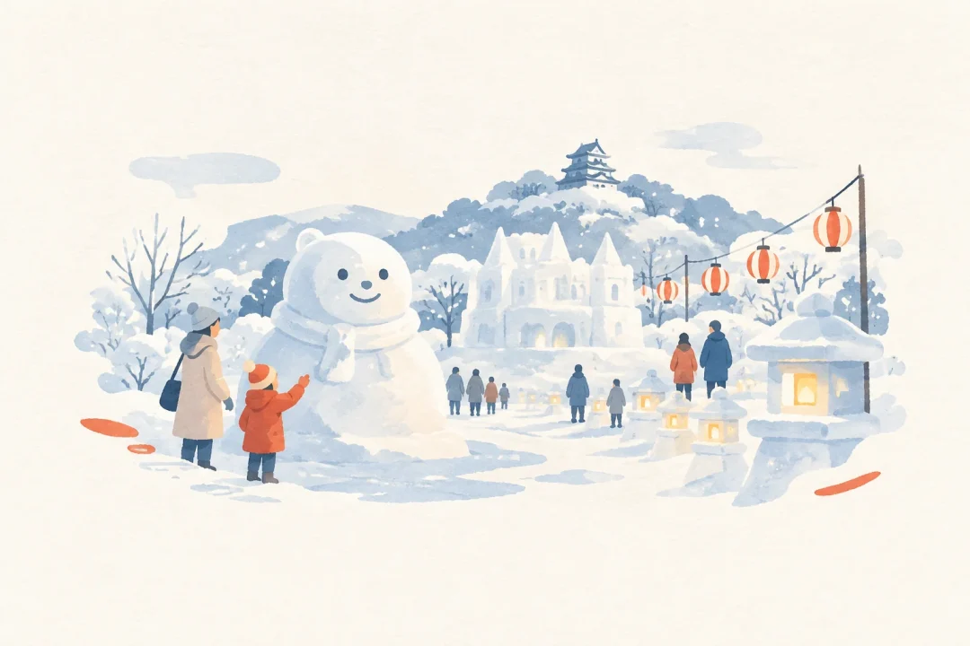 いいやま雪まつりをテーマにした祭りのイメージ