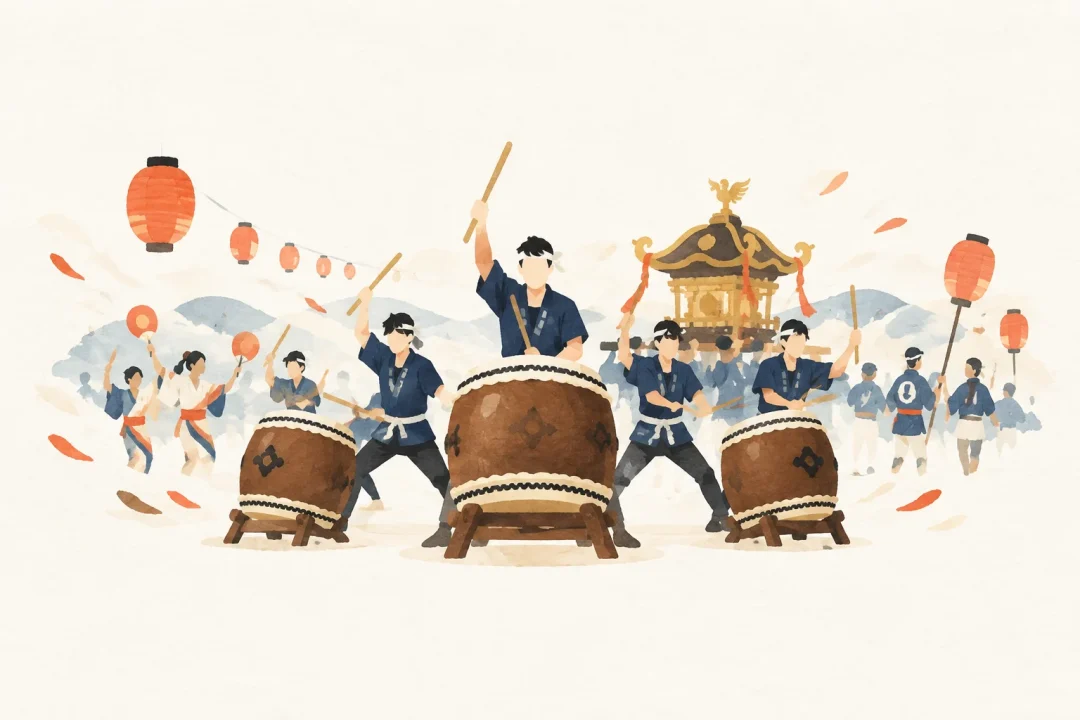 岡谷太鼓祭りをテーマにした祭りのイメージ