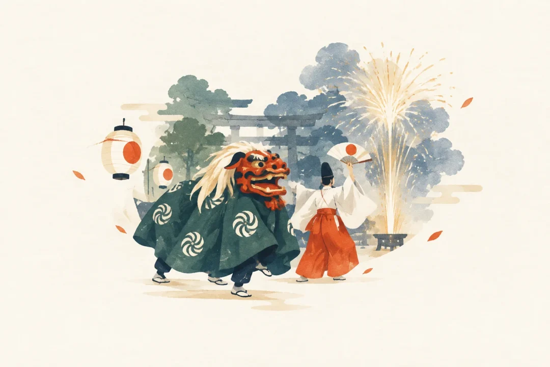 犀川神社太々神楽をテーマにした祭りのイメージ