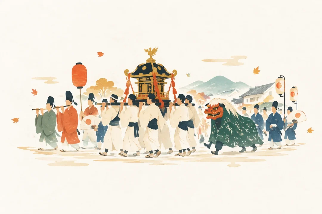 岩村町秋祭行事をテーマにした祭りのイメージ