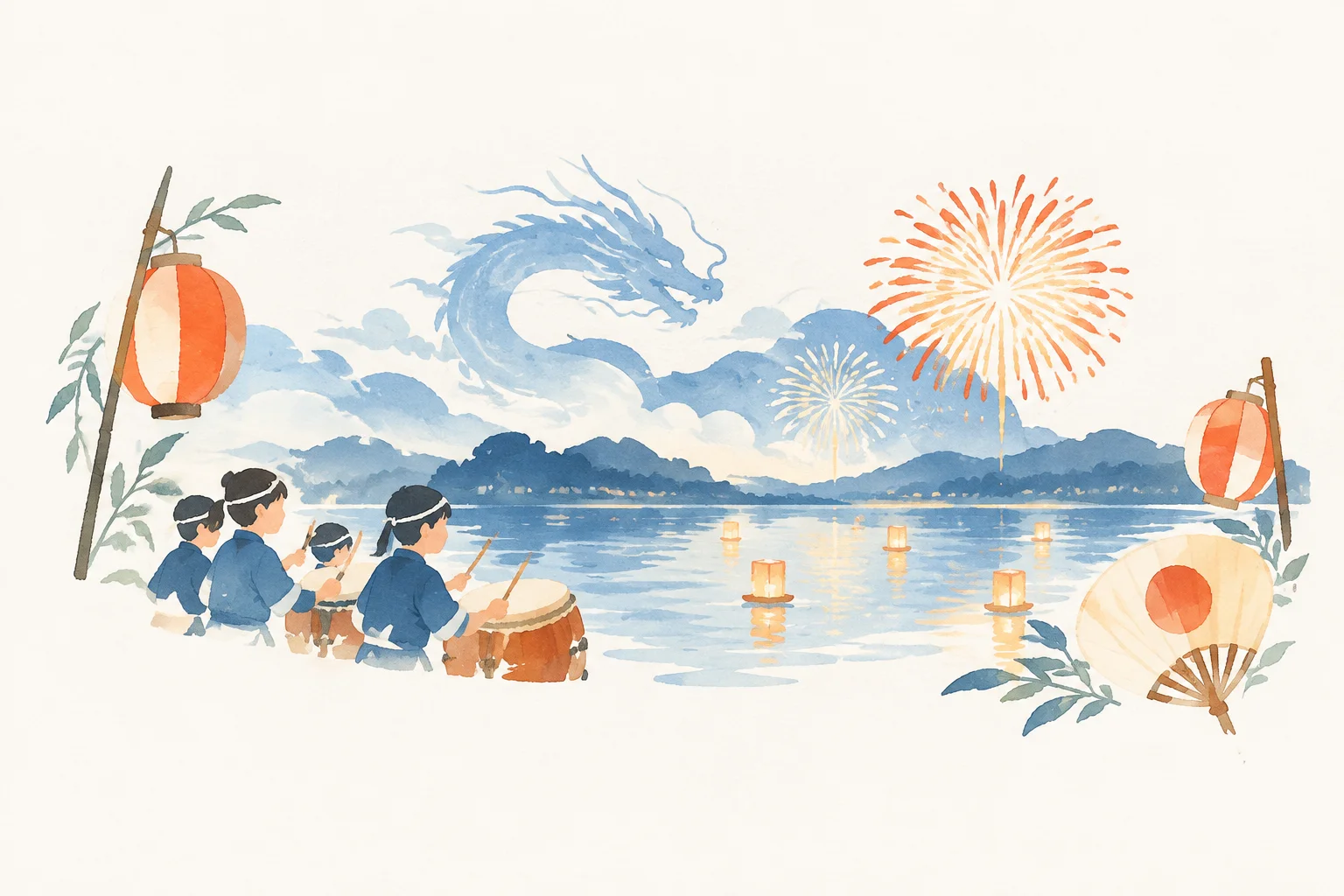 An illustration themed around the Ogase Pond Summer Festival