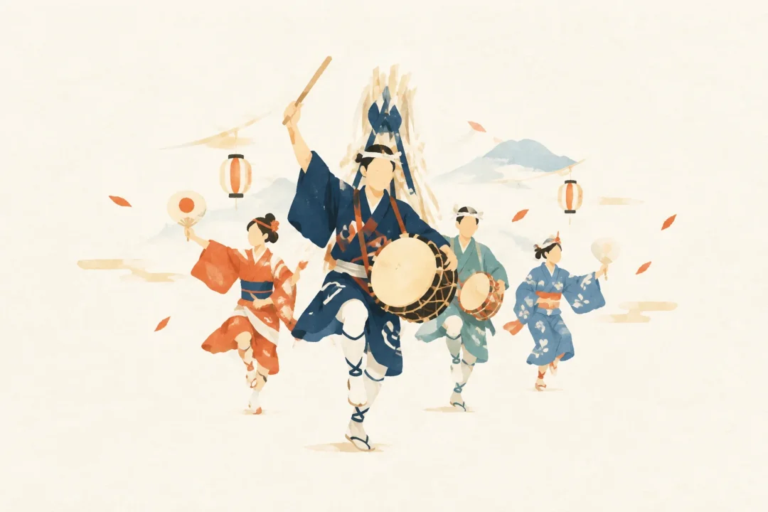 寒水の掛踊をテーマにした祭りのイメージ