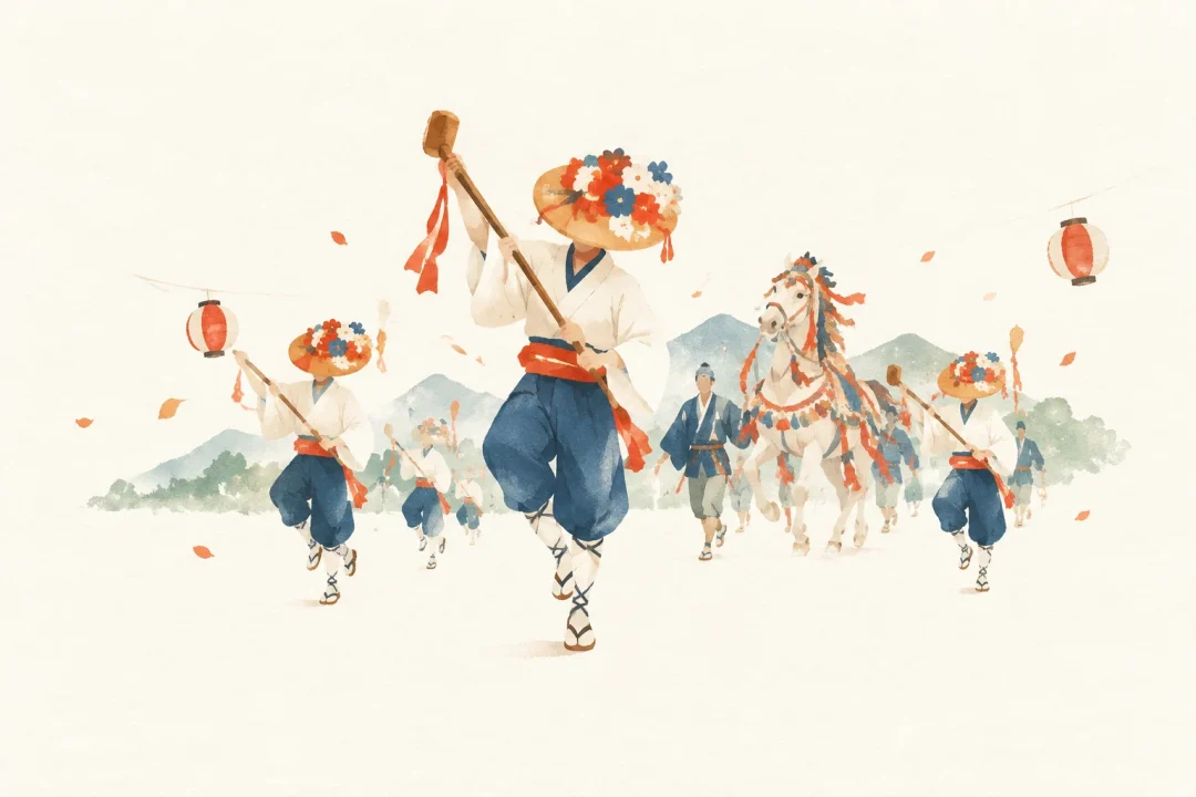 杵振り踊りをテーマにした祭りのイメージ