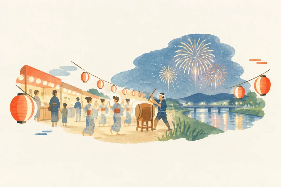 境川ふれあい夏祭りをテーマにした祭りのイメージ