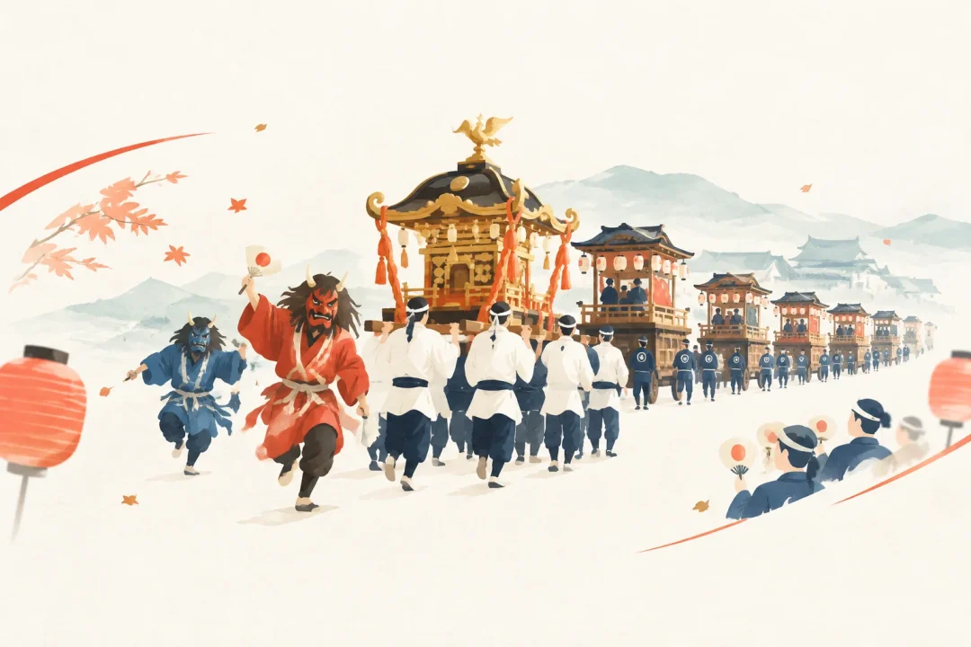 上野天神祭をテーマにした祭りのイメージ