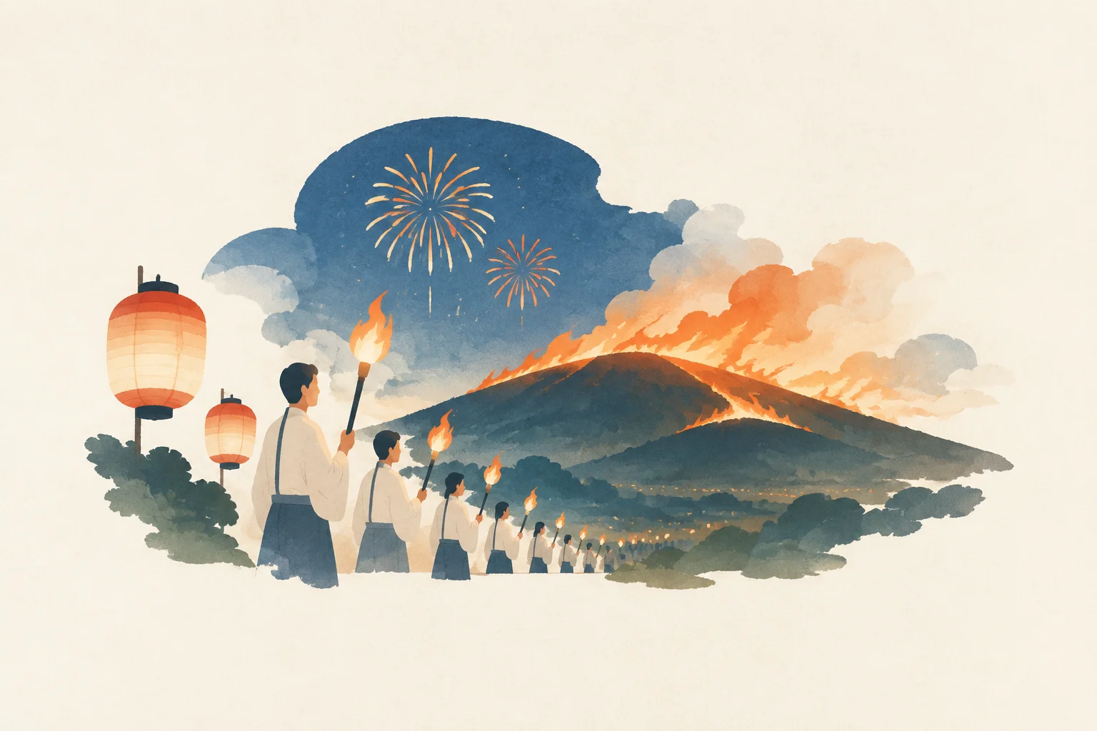 An illustration of a festival themed around Mount Wakakusa Yamayaki
