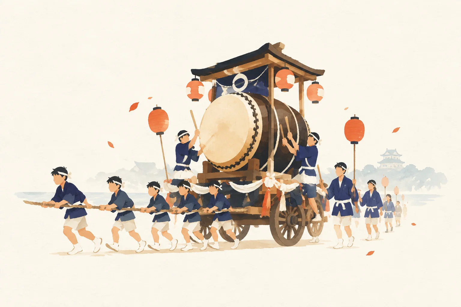 松江祭鼕行列をテーマにした祭りのイメージ