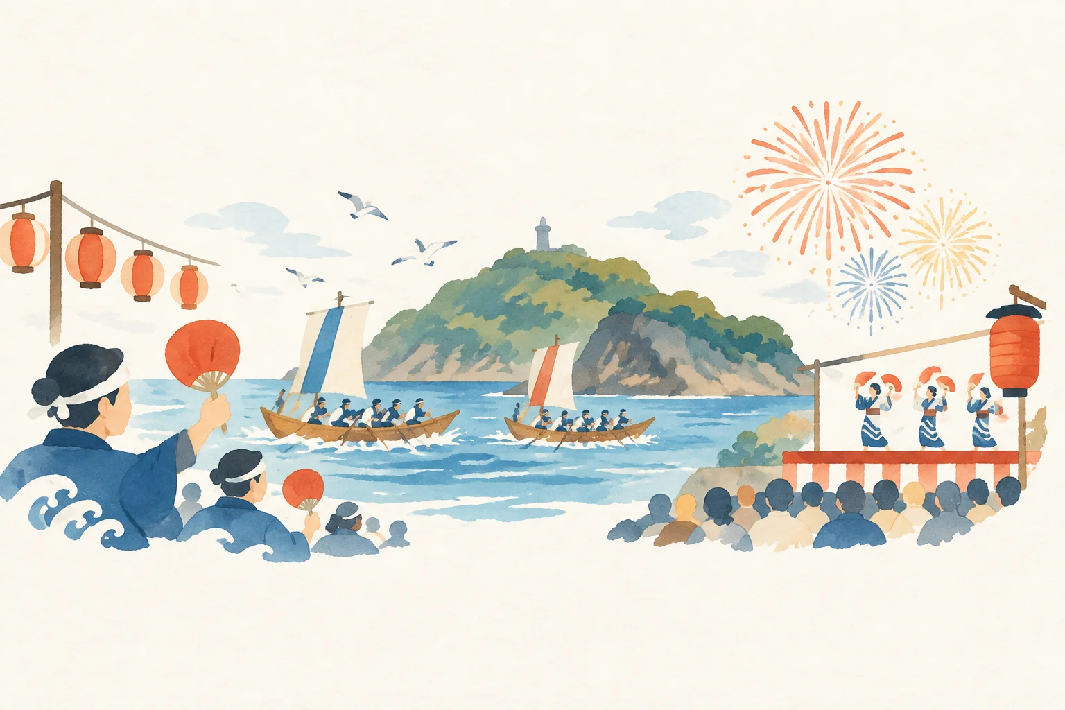 Festival illustration themed around the Esashi Kamome Island Festival