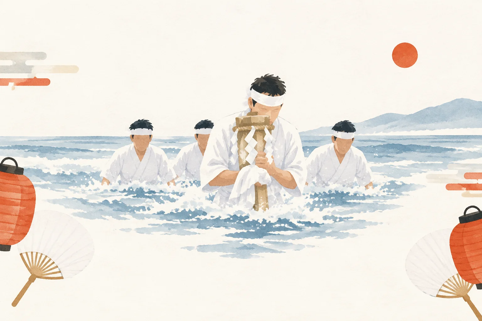 Festival imagery themed around the Kikonai Town Midwinter Misogi Festival