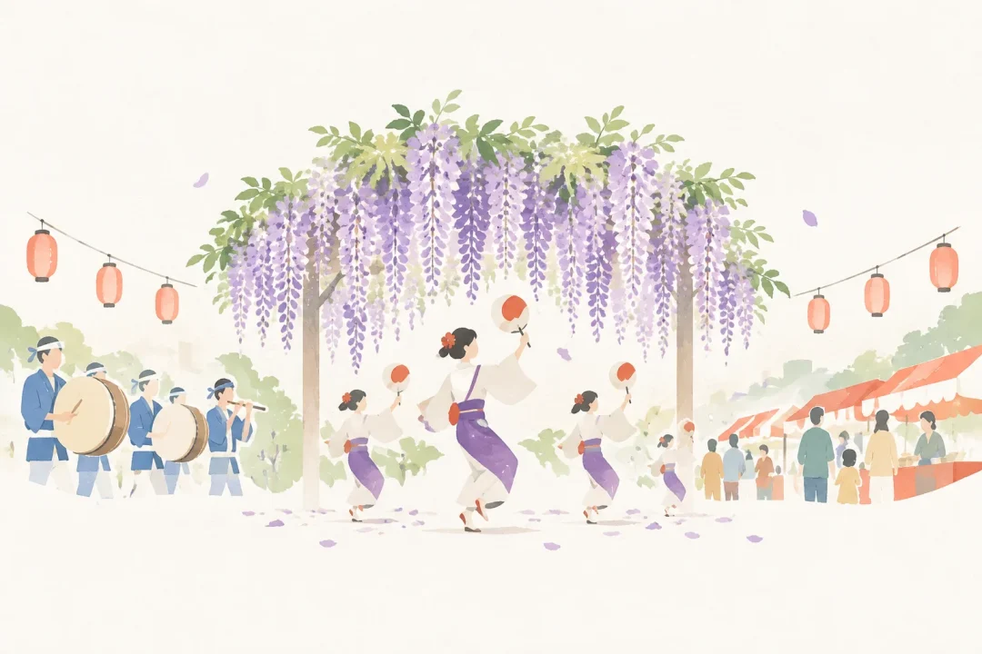 春日部藤まつりをテーマにした祭りのイメージ