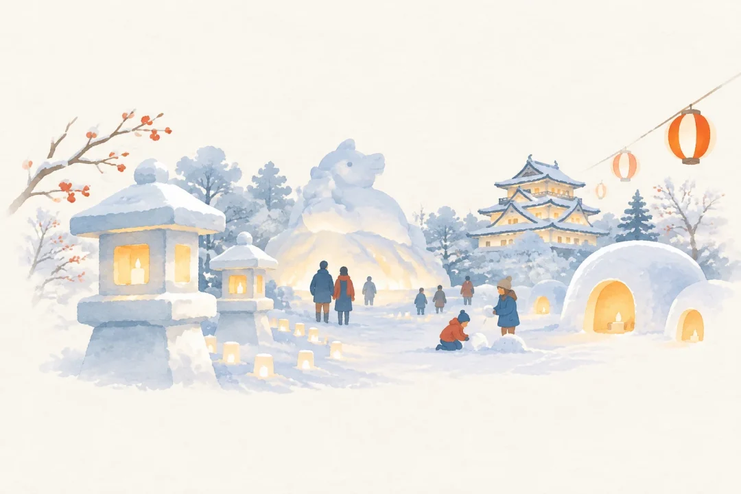弘前城雪燈籠まつりをテーマにした祭りのイメージ