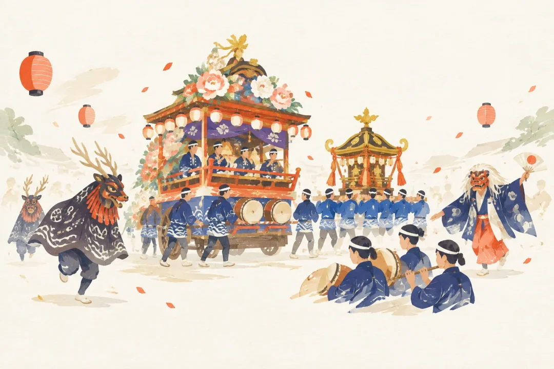 花巻まつりをテーマにした祭りのイメージ