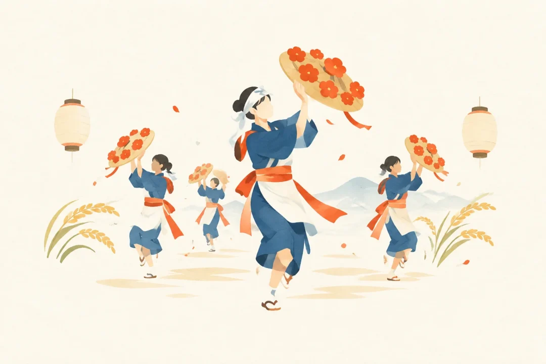 山屋の田植踊をテーマにした祭りのイメージ