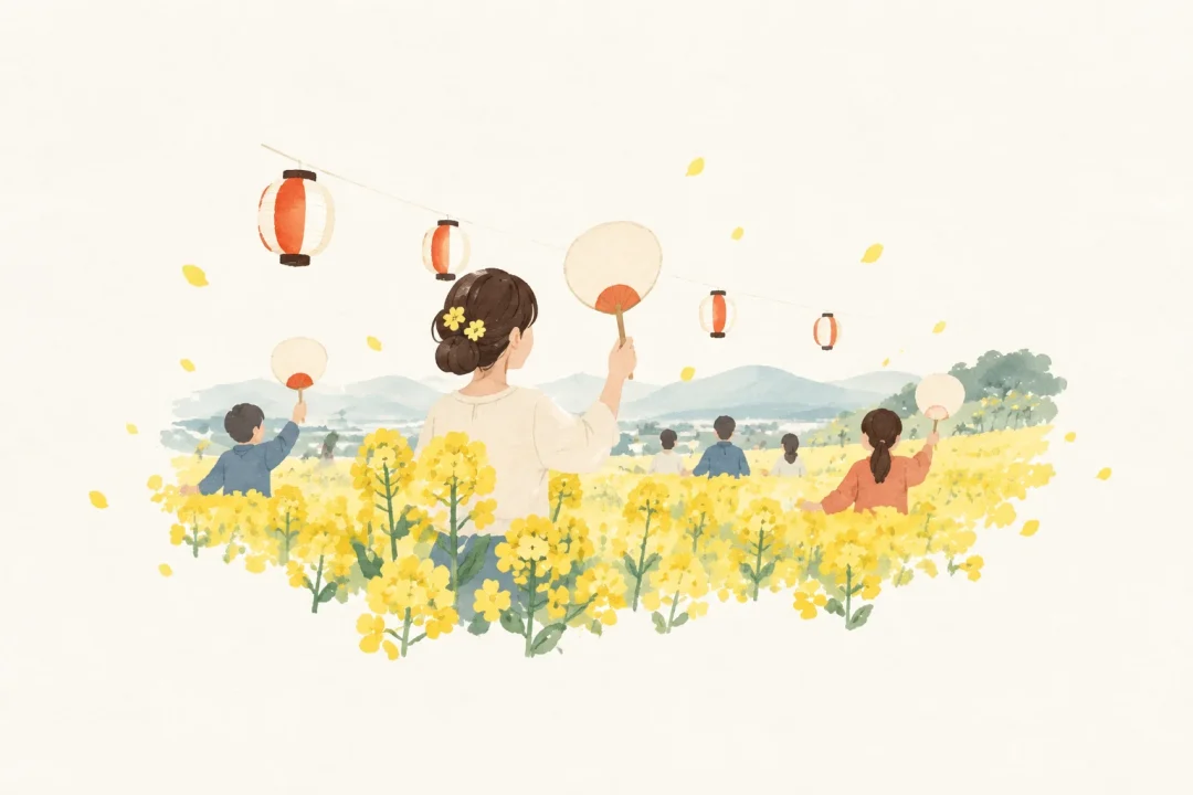 かくだ菜の花まつりをテーマにした祭りのイメージ