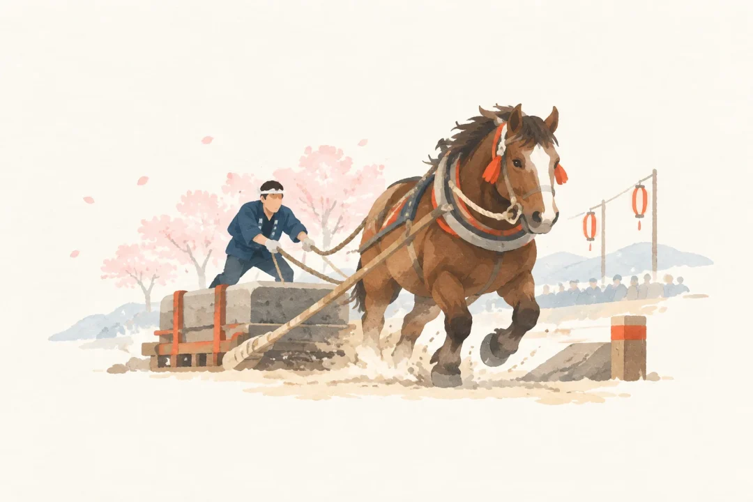 東北輓馬競技大会をテーマにした祭りのイメージ