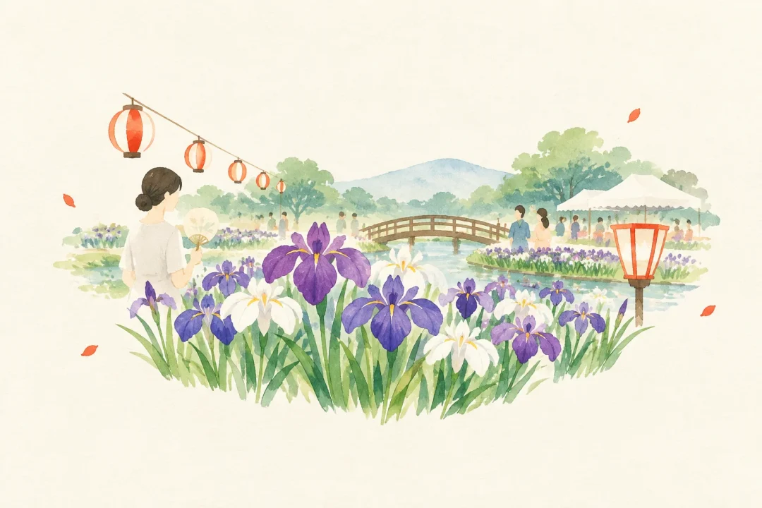 浅舞公園あやめまつりをテーマにした祭りのイメージ