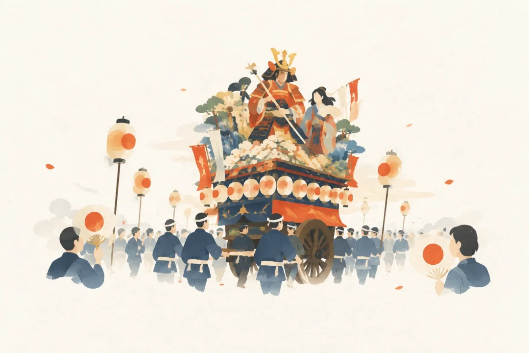 土崎神明社祭の曳山行事をテーマにした祭りのイメージ