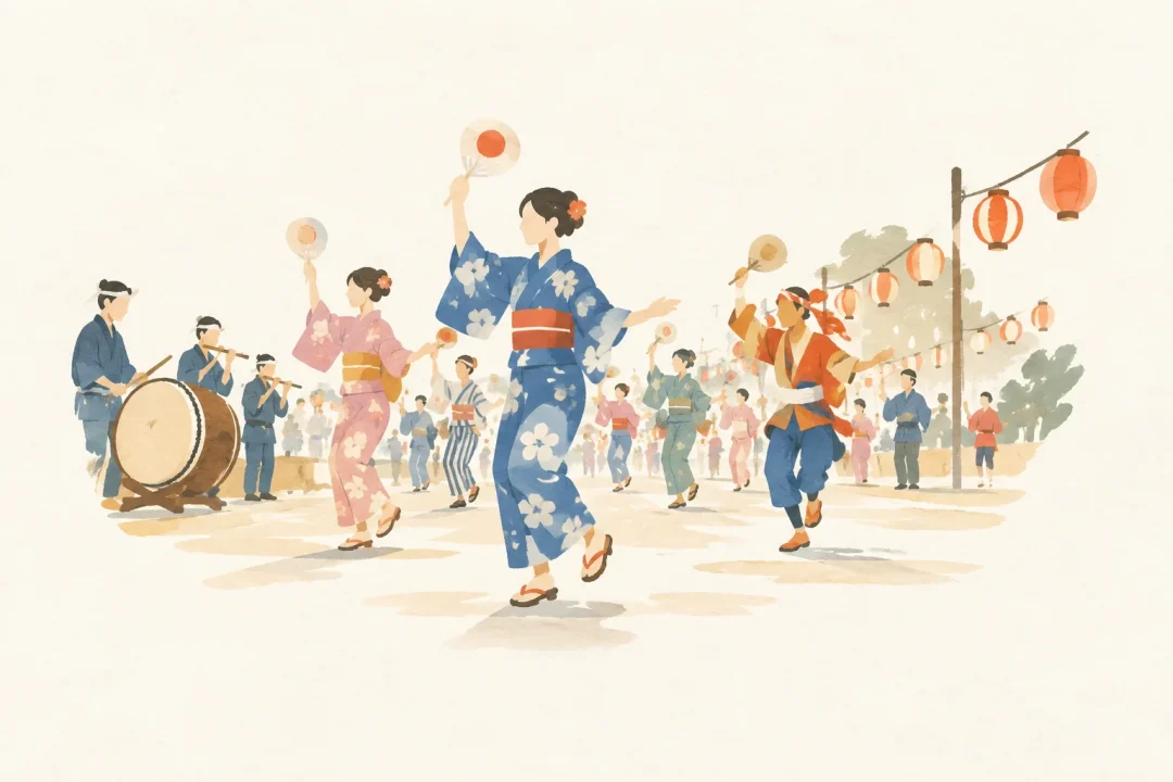 一日市の盆踊をテーマにした祭りのイメージ