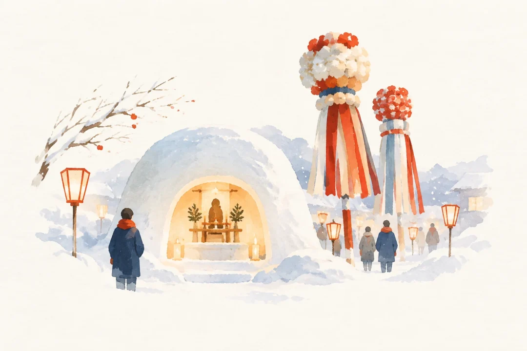 横手の雪まつりをテーマにした祭りのイメージ