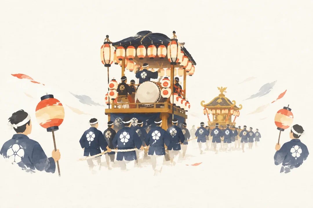 小浜の紋付祭りをテーマにした祭りのイメージ