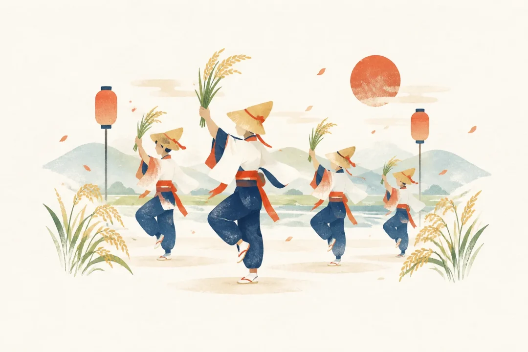 津島の田植踊をテーマにした祭りのイメージ