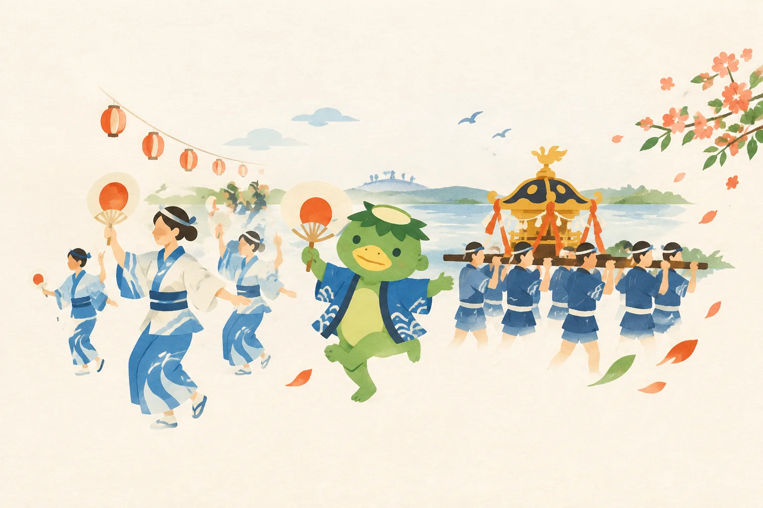 うしくかっぱ祭りをテーマにした祭りのイメージ