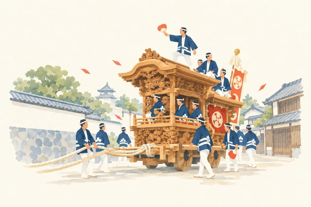 岸和田だんじりの彫刻と町