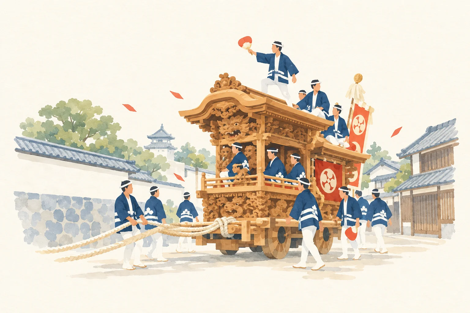 岸和田だんじりの彫刻と町