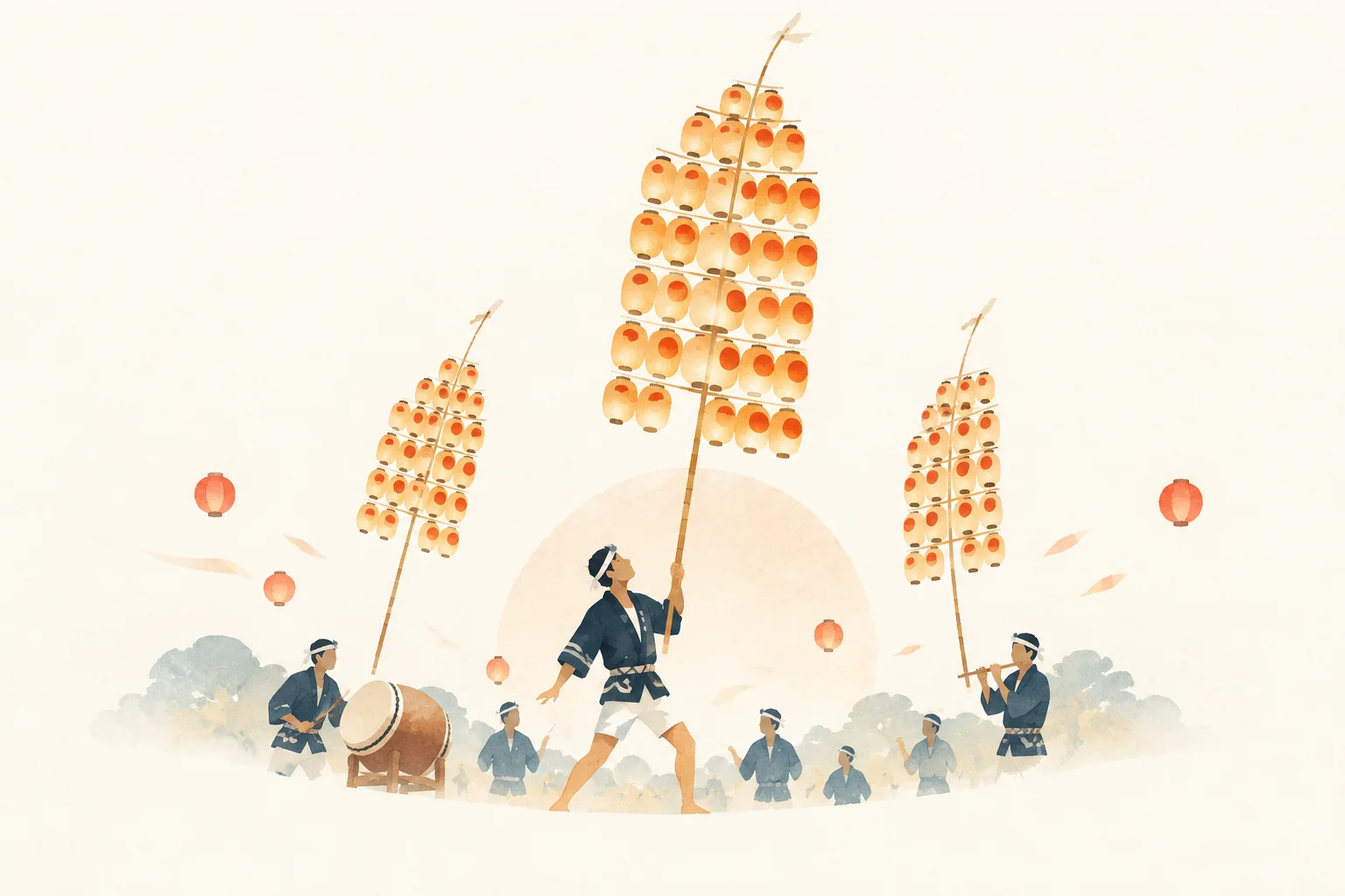 秋田竿燈まつりをテーマにした祭りのイメージ