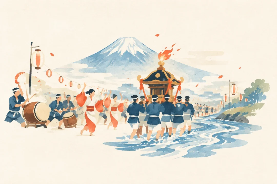 富士山御神火まつりをテーマにした祭りのイメージ