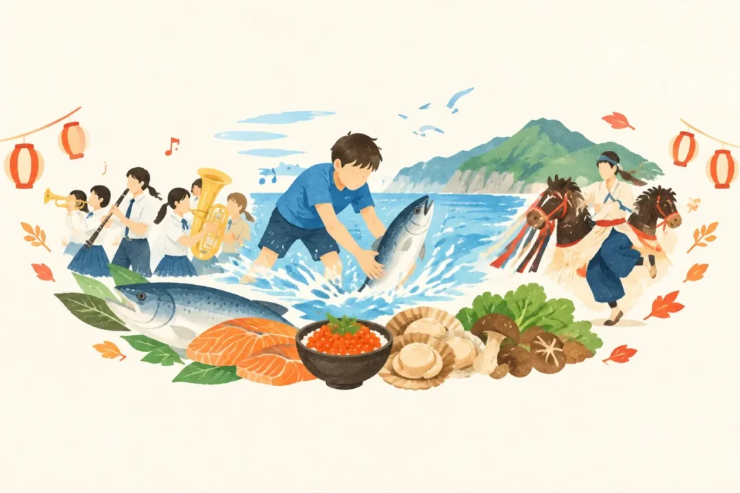 えりも海と山の幸フェスティバルをテーマにした祭りのイメージ