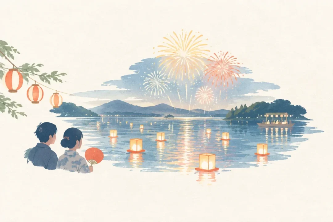 大沼湖水まつり・花火大会をテーマにした祭りのイメージ