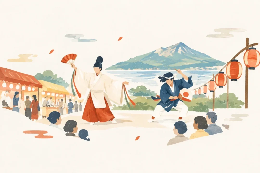 仙法志神社例大祭をテーマにした祭りのイメージ