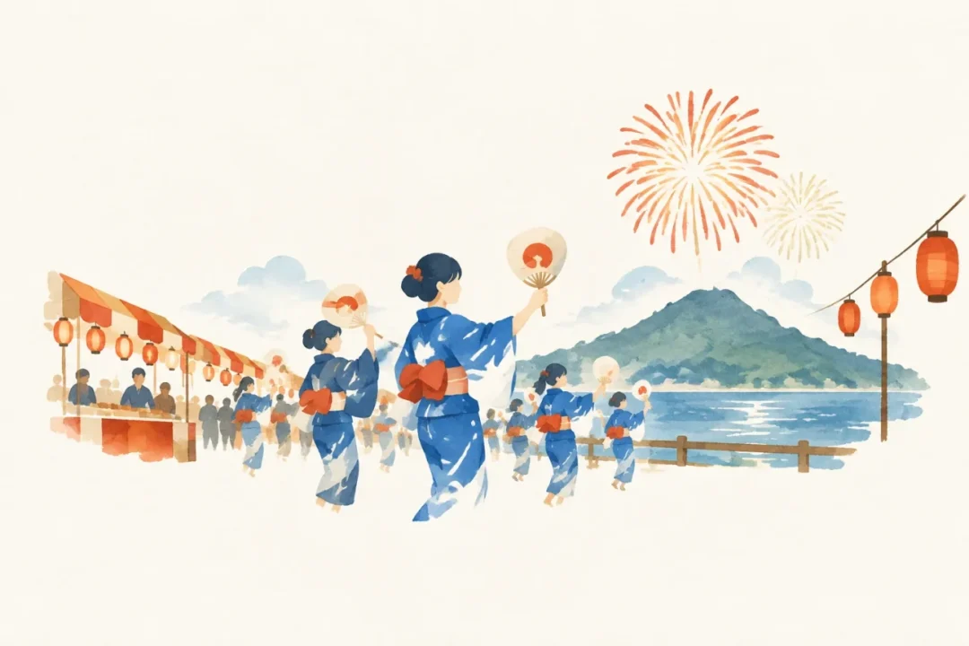 利尻浮島まつりをテーマにした祭りのイメージ